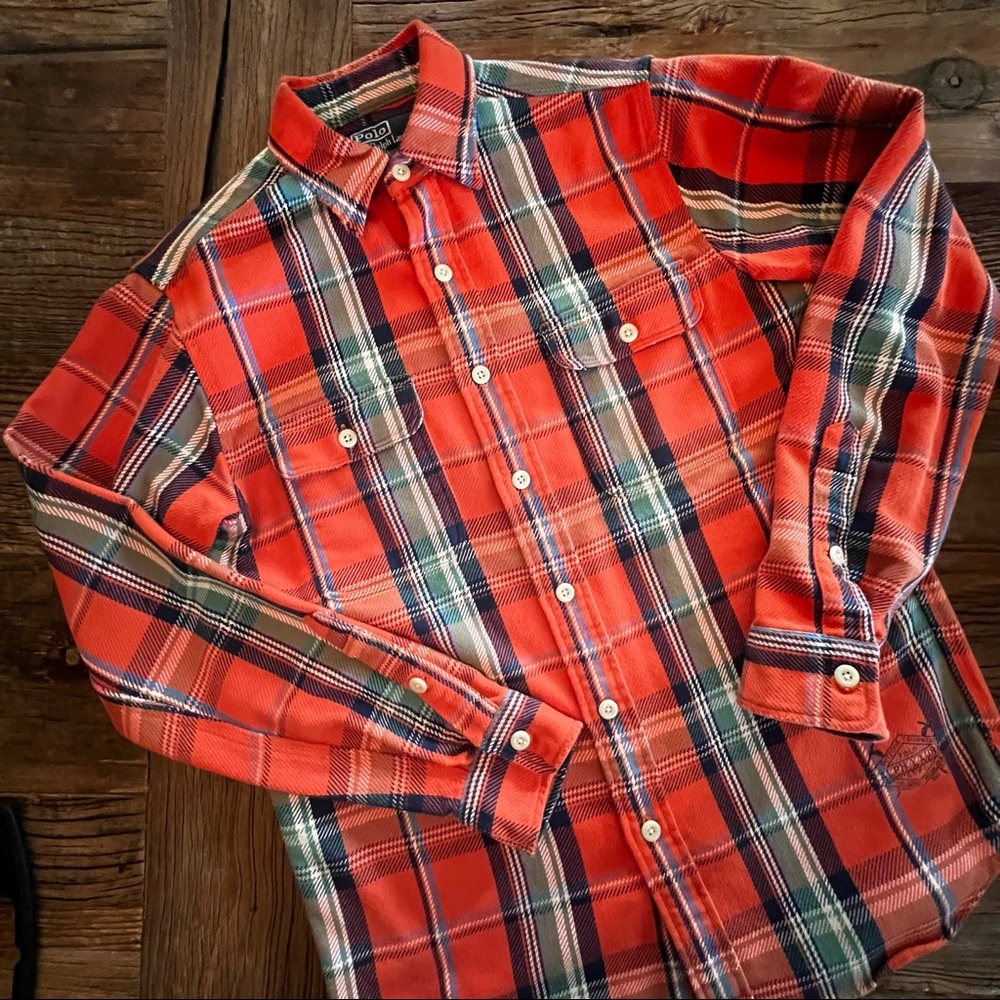 🍁 SALE POLO BY RALPH LAUREN Heavyweight Flannel in Orange & Multi Color Plaid
